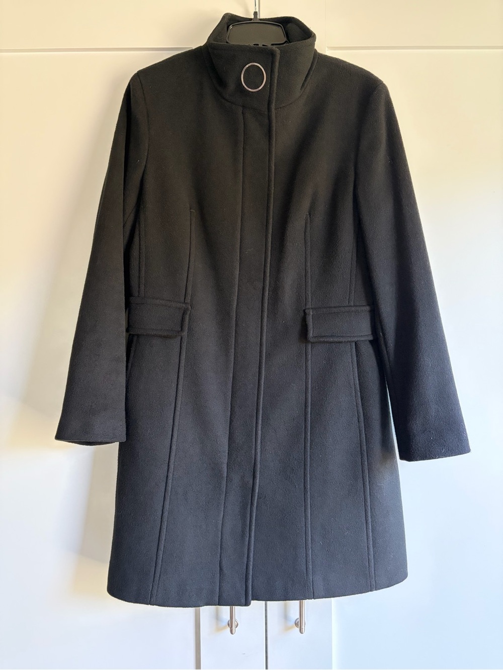 Calvin Klein Black Stand-Collar Wool Coat